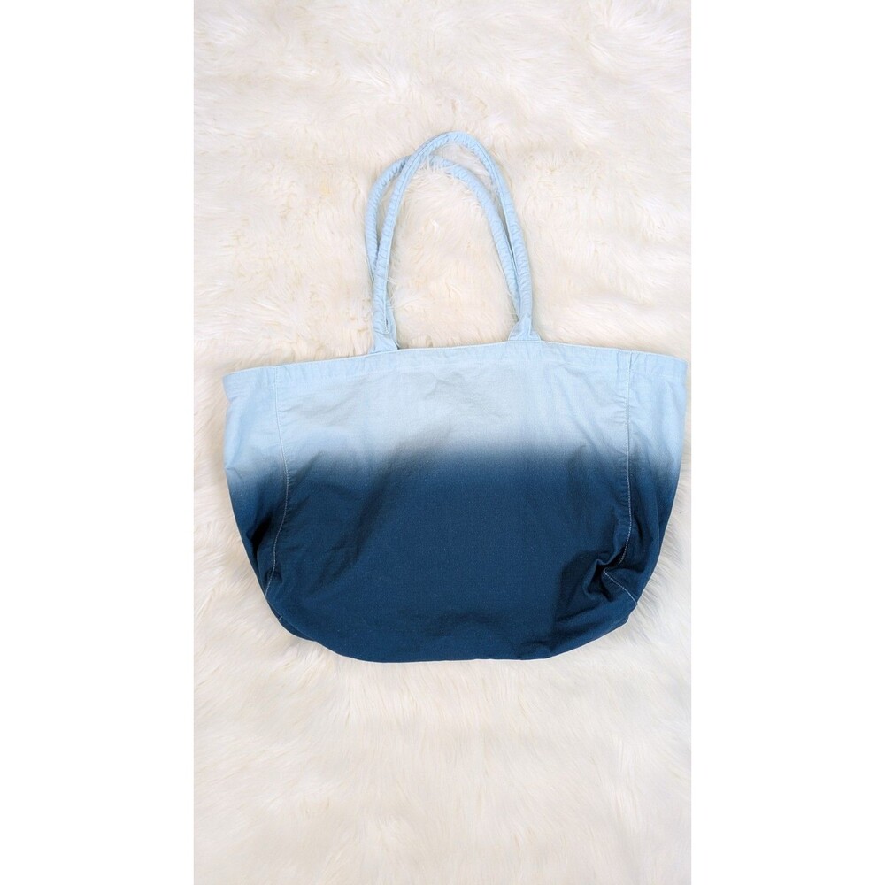 Athleta Tote Bag Blue White Ombre Dip Dye Canvas Logo Beach Gym Shopper Travel - Picture 3 of 9